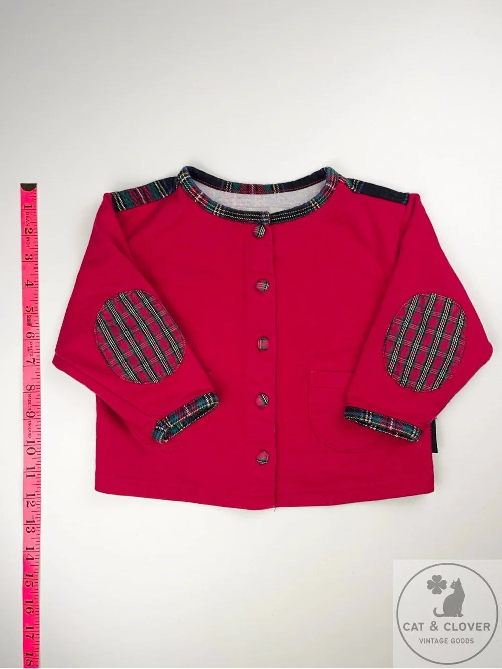 Gymboree 1996 Holiday Plaid Rainbow Tag Red Cardigan Jacket XS